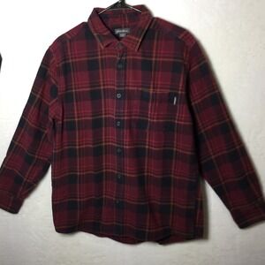 Eddie Bauer Mens Flannel Shirt‎ Red Black Plaid Button Long Sleeve Thick Warm